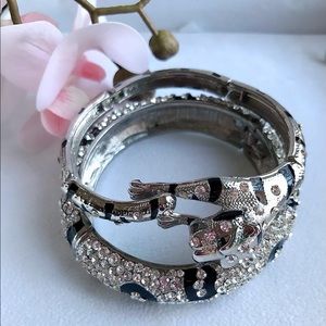 Rhinestone Animal Print Bracelet 2pcs Jewelry Set